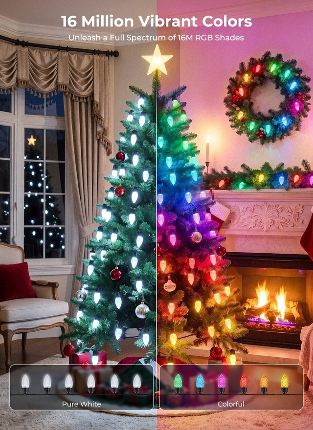 Alt view image 2 of 7 - Outdoor Christmas Lights, 100 LED C9 String Lights, Smart APP & Remote
Music Sync, Color Changing, Timer, Waterproof, Connectable Christmas Tree Lights for House Patio Garden Christmas Decorations