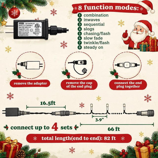 Alt view image 3 of 7 - 66FT 200 LED Christmas String Lights Outdoor with 8 Modes
Multi-Colored Christmas Lights Plug in Connectable, Waterproof Christmas Decorations for Xmas Indoor Party Home Tree Decor