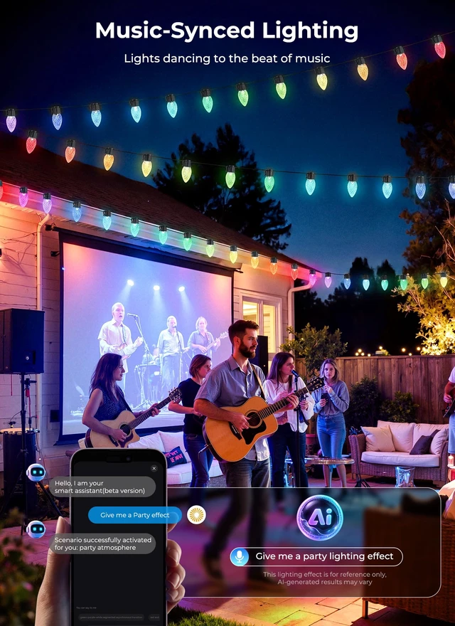 Alt view image 3 of 7 - Outdoor Christmas Lights, 100 LED C9 String Lights, Smart APP & Remote
Music Sync, Color Changing, Timer, Waterproof, Connectable Christmas Tree Lights for House Patio Garden Christmas Decorations