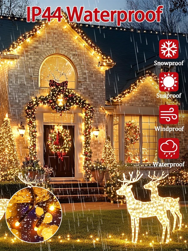 Alt view image 2 of 7 - 2 Pack 200 LED Christmas Lights 13 Modes Extendable Christmas Tree Lights
66FT Waterproof Twinkle Fairy Lights, Green Wire String Lights Outdoor Indoor for Xmas Tree Holiday Party Garden, Warm White
