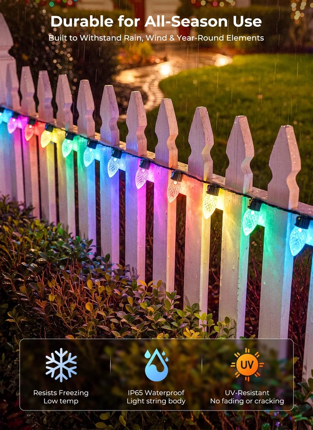 Alt view image 4 of 7 - Outdoor Christmas Lights, 100 LED C9 String Lights, Smart APP & Remote
Music Sync, Color Changing, Timer, Waterproof, Connectable Christmas Tree Lights for House Patio Garden Christmas Decorations