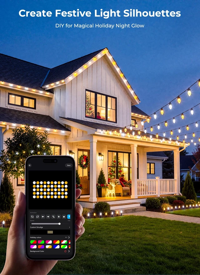 Alt view image 5 of 7 - Outdoor Christmas Lights, 100 LED C9 String Lights, Smart APP & Remote
Music Sync, Color Changing, Timer, Waterproof, Connectable Christmas Tree Lights for House Patio Garden Christmas Decorations