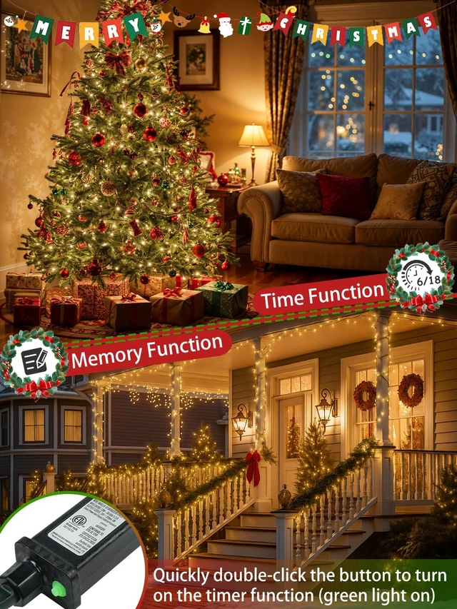 Alt view image 4 of 7 - 2 Pack 200 LED Christmas Lights 13 Modes Extendable Christmas Tree Lights
66FT Waterproof Twinkle Fairy Lights, Green Wire String Lights Outdoor Indoor for Xmas Tree Holiday Party Garden, Warm White