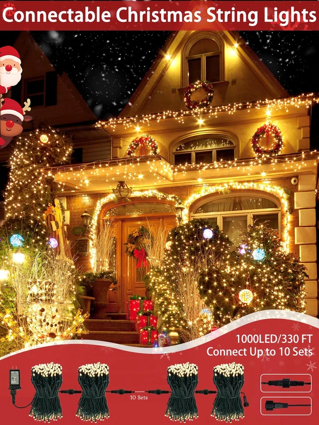 Alt view image 5 of 7 - 2 Pack 200 LED Christmas Lights 13 Modes Extendable Christmas Tree Lights
66FT Waterproof Twinkle Fairy Lights, Green Wire String Lights Outdoor Indoor for Xmas Tree Holiday Party Garden, Warm White