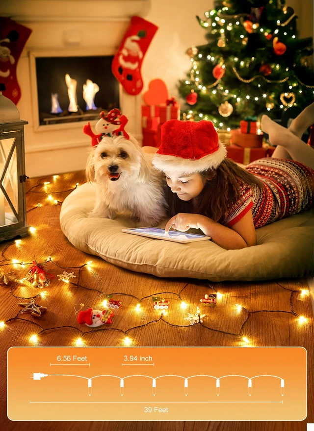 Alt view image 6 of 7 - LED Christmas Mini Lights, 39Feet 100 LED Clear Bulbs String Lights with 8 Light Modes, Connectable Fairy Lights Plug in for Outdoor Xmas Trees Garland Wreath Holiday Decorations, Warm White