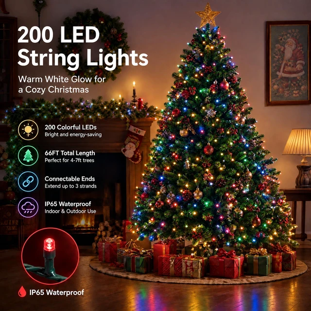 Alt view image 6 of 7 - 66FT 200 LED Christmas String Lights Outdoor with 8 Modes
Multi-Colored Christmas Lights Plug in Connectable, Waterproof Christmas Decorations for Xmas Indoor Party Home Tree Decor