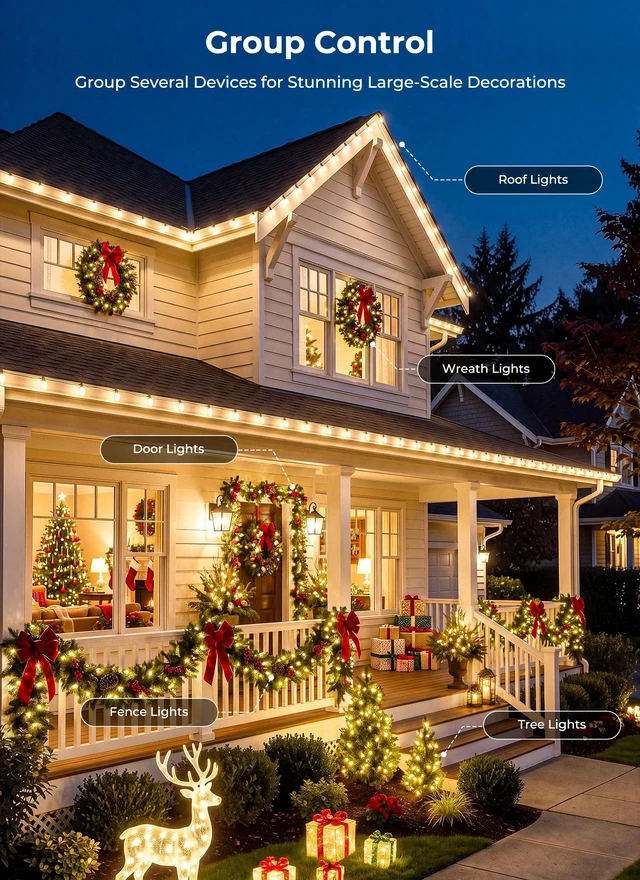 Alt view image 6 of 7 - Outdoor Christmas Lights, 100 LED C9 String Lights, Smart APP & Remote
Music Sync, Color Changing, Timer, Waterproof, Connectable Christmas Tree Lights for House Patio Garden Christmas Decorations