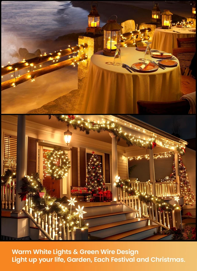 Alt view image 7 of 7 - LED Christmas Mini Lights, 39Feet 100 LED Clear Bulbs String Lights with 8 Light Modes, Connectable Fairy Lights Plug in for Outdoor Xmas Trees Garland Wreath Holiday Decorations, Warm White