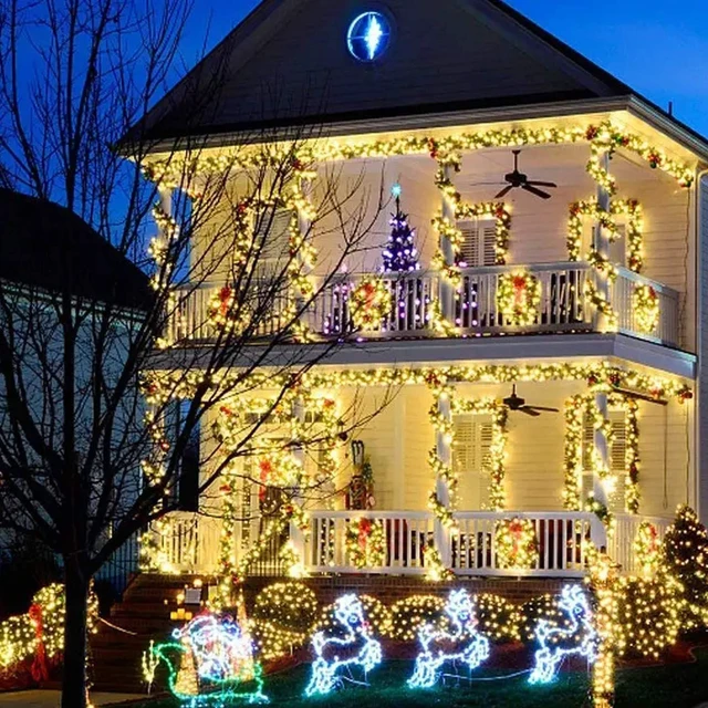 Alt view image 7 of 7 - 164FT 500 LED Christmas Indoor Outdoor Decorative String Lights, 8 Modes Waterproof Green Wire LED Fairy Light for Christmas Party Wedding Garden Home Decoration (Warm White)