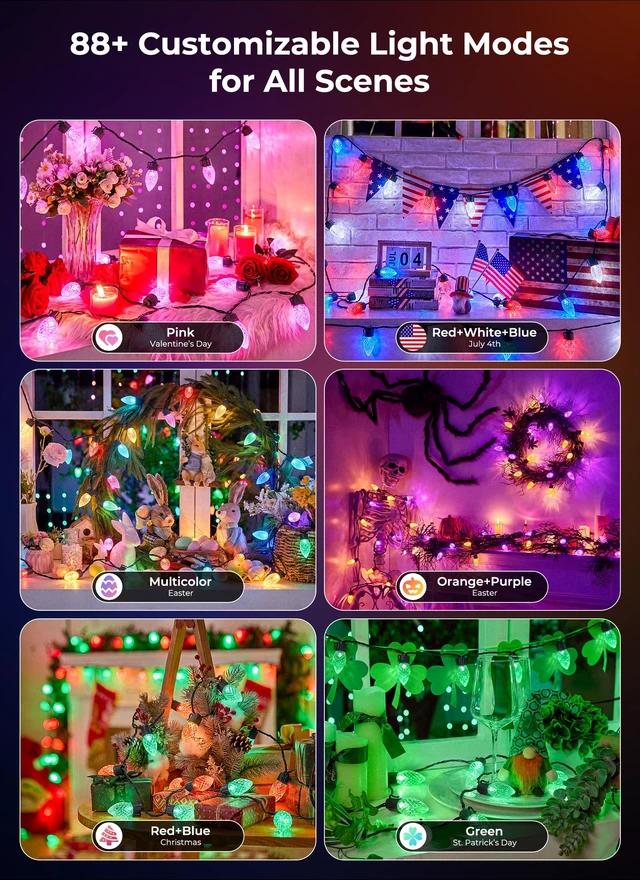 Alt view image 7 of 7 - Outdoor Christmas Lights, 100 LED C9 String Lights, Smart APP & Remote
Music Sync, Color Changing, Timer, Waterproof, Connectable Christmas Tree Lights for House Patio Garden Christmas Decorations
