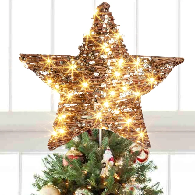 Main image of 14 40 LED Christmas Rattan Tree Topper Lighted Star Topper
Indoor Decorations Rustic Natural Light Up Star Treetop Xmas Decor