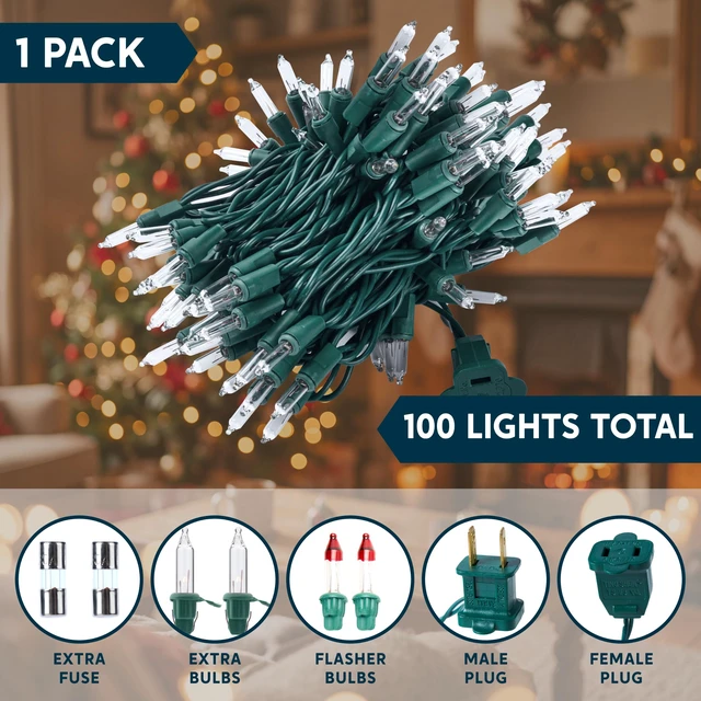 Alt view image 6 of 7 - Clear Christmas String Lights Indoor,100 Count Mini White Fairy Light Outdoor,19.4 FT Decor for Patio Dorm Classroom Bedroom Holiday Wedding Party Garland Birthday Festival,Green Wire