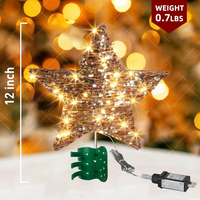 Alt view image 2 of 7 - 14 40 LED Christmas Rattan Tree Topper Lighted Star Topper
Indoor Decorations Rustic Natural Light Up Star Treetop Xmas Decor