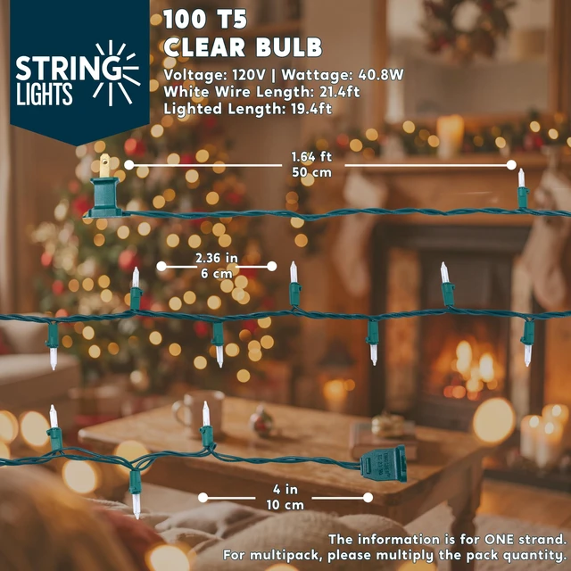Alt view image 7 of 7 - Clear Christmas String Lights Indoor,100 Count Mini White Fairy Light Outdoor,19.4 FT Decor for Patio Dorm Classroom Bedroom Holiday Wedding Party Garland Birthday Festival,Green Wire