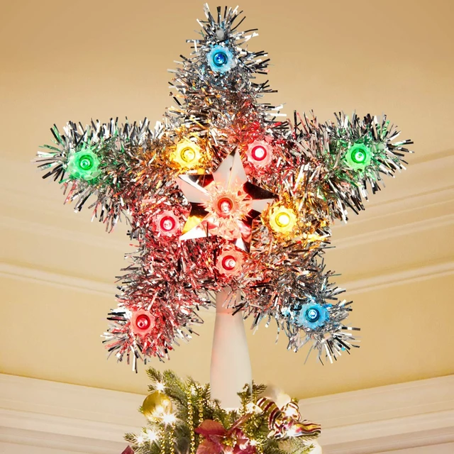 Main image of Christmas Tree Topper Star Tinsel Wreath Plug in 3D Star Tree Topper Lights
Hollow Built-in 10 Bulbs Colorful Pentagram Office New Year Holiday Christmas Tree Decorations Indoor Christmas Tree Ornamen