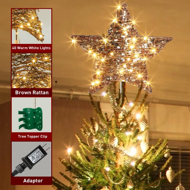 Alt view image 4 of 7 - 14 40 LED Christmas Rattan Tree Topper Lighted Star Topper
Indoor Decorations Rustic Natural Light Up Star Treetop Xmas Decor