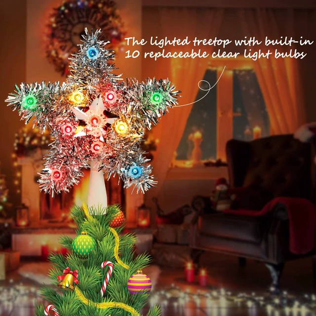 Alt view image 2 of 5 - Christmas Tree Topper Star Tinsel Wreath Plug in 3D Star Tree Topper Lights
Hollow Built-in 10 Bulbs Colorful Pentagram Office New Year Holiday Christmas Tree Decorations Indoor Christmas Tree Ornamen