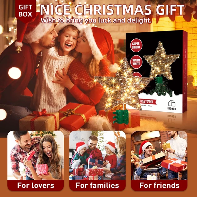 Alt view image 6 of 7 - 14 40 LED Christmas Rattan Tree Topper Lighted Star Topper
Indoor Decorations Rustic Natural Light Up Star Treetop Xmas Decor