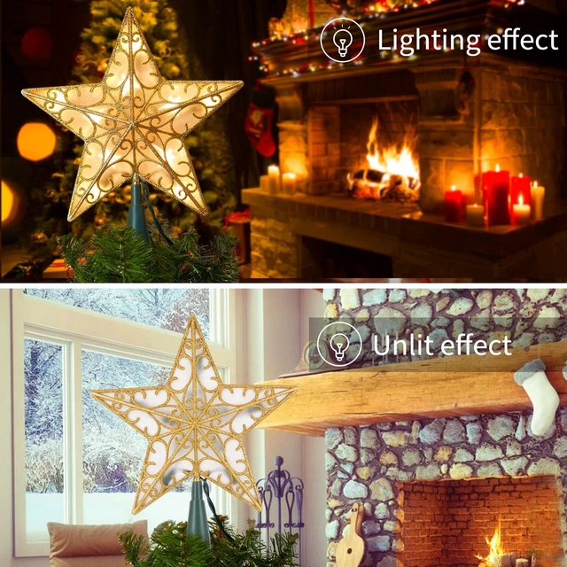 Alt view image 3 of 7 - hristmas Tree Topper Star Gold Glitter Plug in 3D Star Tree Topper Lighted
Hollow Built-in 10 Bulbs Pentagram Sequin Office New Year Holiday Christmas Tree Decorations Indoor Christmas Tree Ornaments