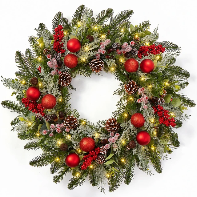 Main image of 24 Inch Christmas Wreaths for Front Door-Pine Artificial Christmas Wreath
Modern Farmhouse Outdoor Christmas Door Wreath, Xmas Wreath with Berries Christmas Balls for Porch Window Wall Indoor Outdoor
