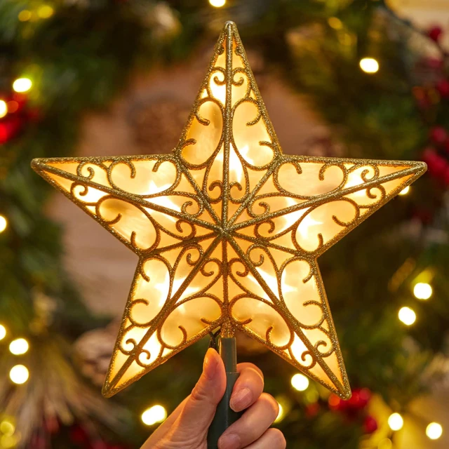 Alt view image 4 of 7 - hristmas Tree Topper Star Gold Glitter Plug in 3D Star Tree Topper Lighted
Hollow Built-in 10 Bulbs Pentagram Sequin Office New Year Holiday Christmas Tree Decorations Indoor Christmas Tree Ornaments
