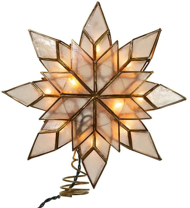 Main image of 10L Capiz Clear Star Treetop
Capiz Star Lighted Tree Topper, Iridescent Ivory & Gold, UL Listed, Eight Point Faceted Design