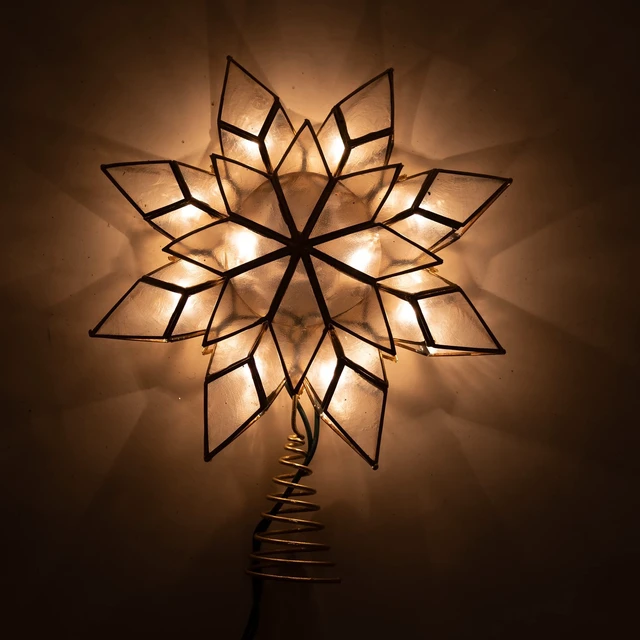 Alt view image 2 of 7 - 10L Capiz Clear Star Treetop
Capiz Star Lighted Tree Topper, Iridescent Ivory & Gold, UL Listed, Eight Point Faceted Design