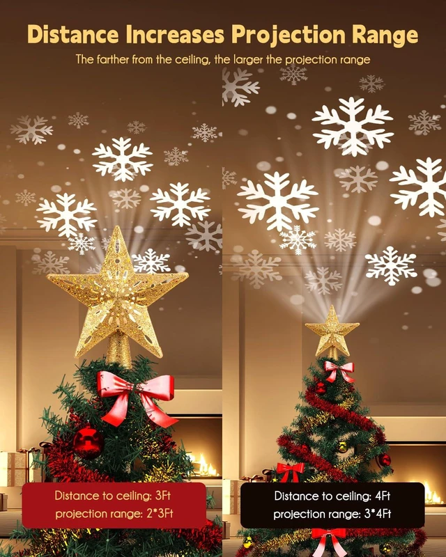 Alt view image 2 of 5 - Christmas Star Tree Topper with Snowflake Projector Lights