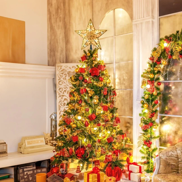 Alt view image 5 of 7 - hristmas Tree Topper Star Gold Glitter Plug in 3D Star Tree Topper Lighted
Hollow Built-in 10 Bulbs Pentagram Sequin Office New Year Holiday Christmas Tree Decorations Indoor Christmas Tree Ornaments