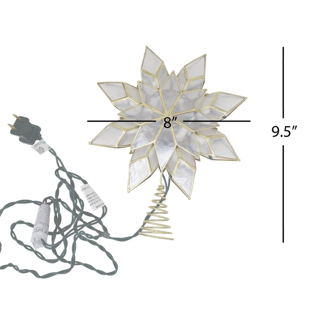 Alt view image 3 of 7 - 10L Capiz Clear Star Treetop
Capiz Star Lighted Tree Topper, Iridescent Ivory & Gold, UL Listed, Eight Point Faceted Design