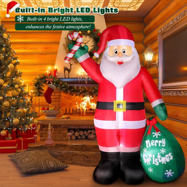 Alt view image 2 of 5 - 8 FT Christmas Inflatable Santa Claus with Candy and Big Gift Bag Outdoor Decor, Blow Up IP44 Weatherproof Xmas Decorations for Yard, Built-in LED Light for Gardern Lawn Indoor Winter Holiday