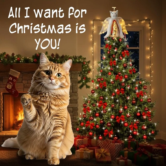 Alt view image 2 of 7 - Christmas Cat Angel Tree Topper with LED Halo
LED Lighted Halo, Snowflake Garland, Wings Decor, Holiday Decoration