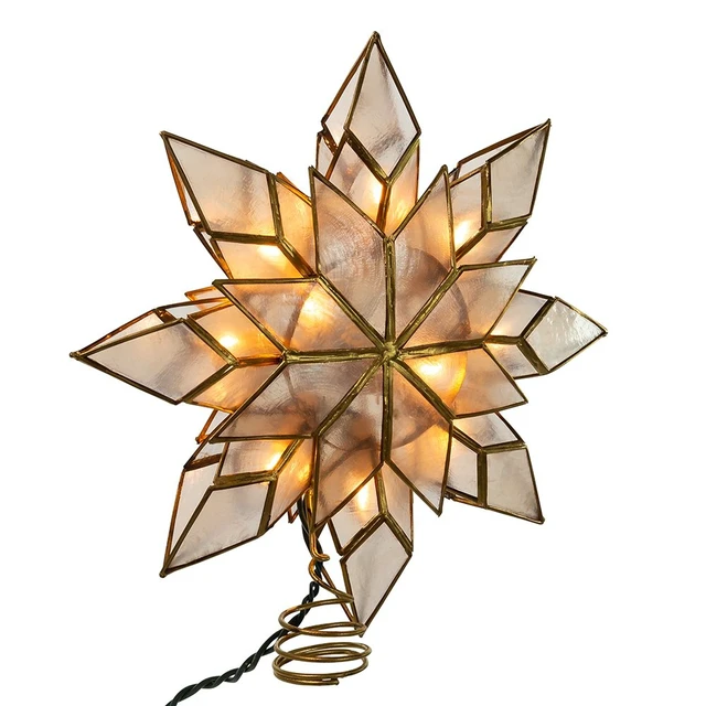 Alt view image 4 of 7 - 10L Capiz Clear Star Treetop
Capiz Star Lighted Tree Topper, Iridescent Ivory & Gold, UL Listed, Eight Point Faceted Design