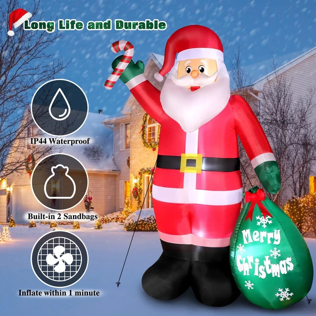 Alt view image 3 of 5 - 8 FT Christmas Inflatable Santa Claus with Candy and Big Gift Bag Outdoor Decor, Blow Up IP44 Weatherproof Xmas Decorations for Yard, Built-in LED Light for Gardern Lawn Indoor Winter Holiday