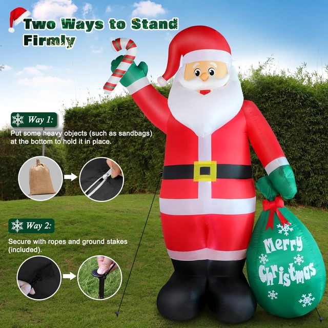 Alt view image 4 of 5 - 8 FT Christmas Inflatable Santa Claus with Candy and Big Gift Bag Outdoor Decor, Blow Up IP44 Weatherproof Xmas Decorations for Yard, Built-in LED Light for Gardern Lawn Indoor Winter Holiday