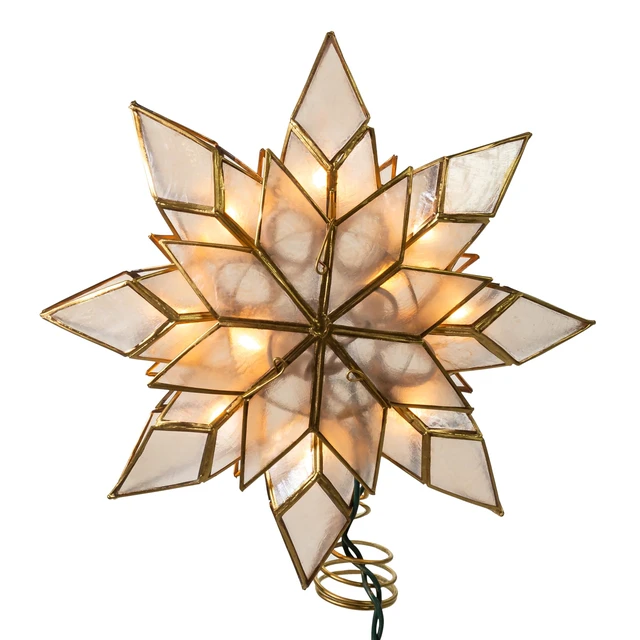 Alt view image 6 of 7 - 10L Capiz Clear Star Treetop
Capiz Star Lighted Tree Topper, Iridescent Ivory & Gold, UL Listed, Eight Point Faceted Design