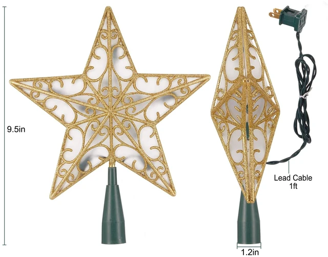 Alt view image 7 of 7 - hristmas Tree Topper Star Gold Glitter Plug in 3D Star Tree Topper Lighted
Hollow Built-in 10 Bulbs Pentagram Sequin Office New Year Holiday Christmas Tree Decorations Indoor Christmas Tree Ornaments