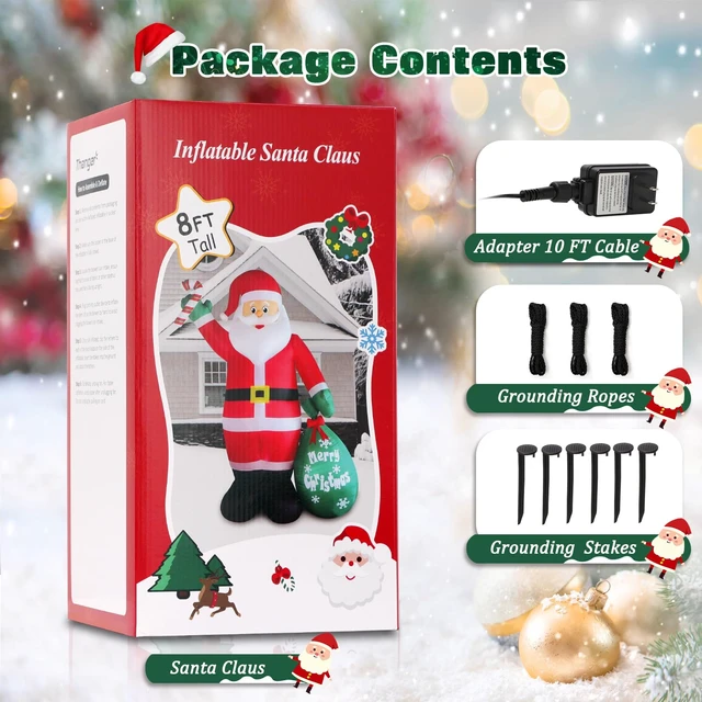 Alt view image 5 of 5 - 8 FT Christmas Inflatable Santa Claus with Candy and Big Gift Bag Outdoor Decor, Blow Up IP44 Weatherproof Xmas Decorations for Yard, Built-in LED Light for Gardern Lawn Indoor Winter Holiday