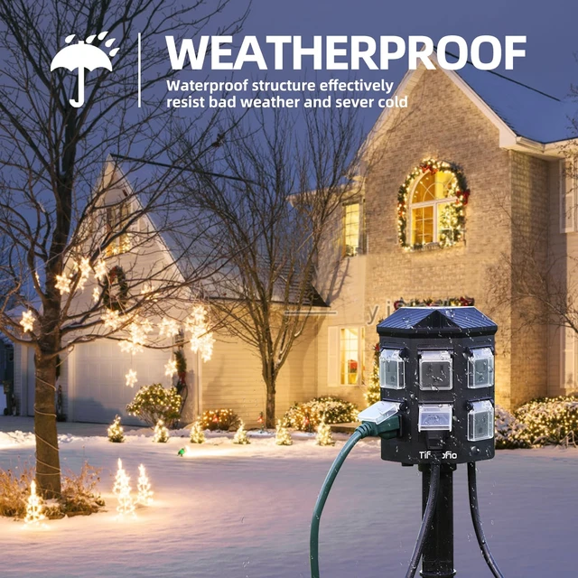 Alt view image 4 of 7 - Outdoor Power Stake Timer, 100FT Remote Control, Dusk to Dawn Christmas Light Timer, 6FT Extension Cord Waterproof, 6 Grounded Outlets for Outdoor Christmas Decorations, ETL Listed