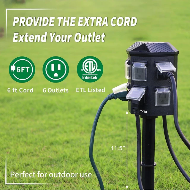 Alt view image 5 of 7 - Outdoor Power Stake Timer, 100FT Remote Control, Dusk to Dawn Christmas Light Timer, 6FT Extension Cord Waterproof, 6 Grounded Outlets for Outdoor Christmas Decorations, ETL Listed