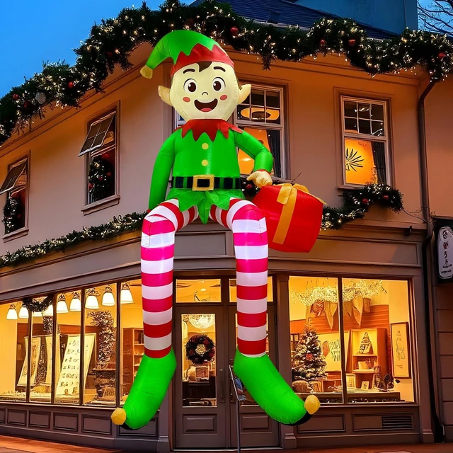 Main image of 8 FT Christmas Inflatable Outdoor Decorations, Sitting Elf Holding Gift Bag Blow Up Christmas Decorations with Built-in LED Lights for Holiday Party Lawn Garden Yard Outdoor Xmas Decorations