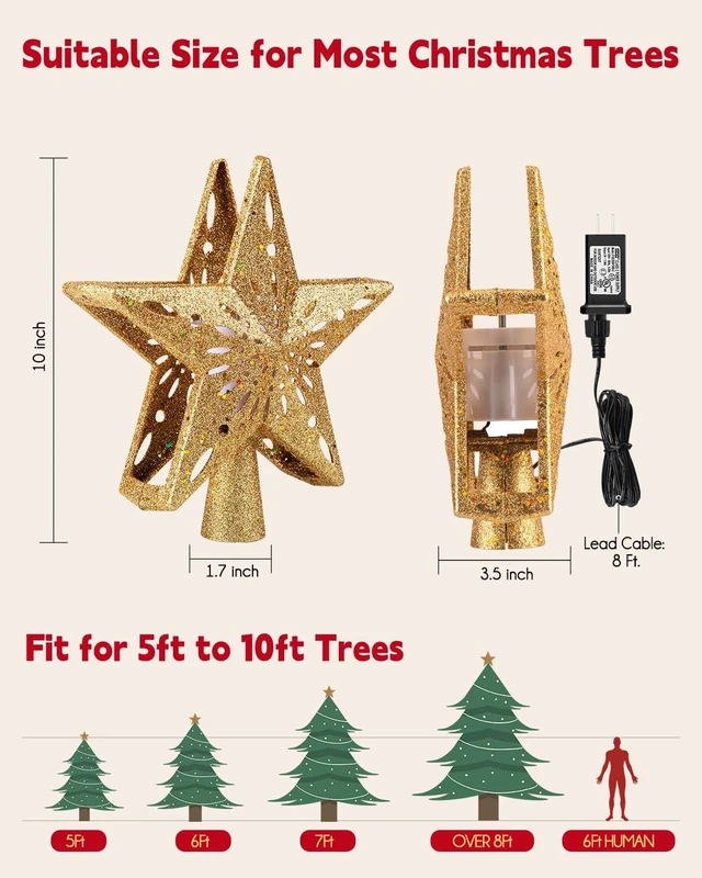 Alt view image 5 of 5 - Christmas Star Tree Topper with Snowflake Projector Lights