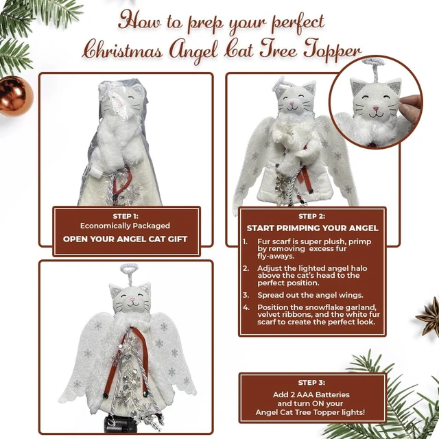 Alt view image 7 of 7 - Christmas Cat Angel Tree Topper with LED Halo
LED Lighted Halo, Snowflake Garland, Wings Decor, Holiday Decoration