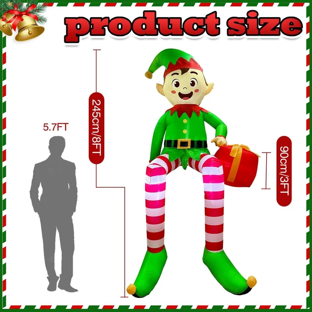 Alt view image 2 of 7 - 8 FT Christmas Inflatable Outdoor Decorations, Sitting Elf Holding Gift Bag Blow Up Christmas Decorations with Built-in LED Lights for Holiday Party Lawn Garden Yard Outdoor Xmas Decorations