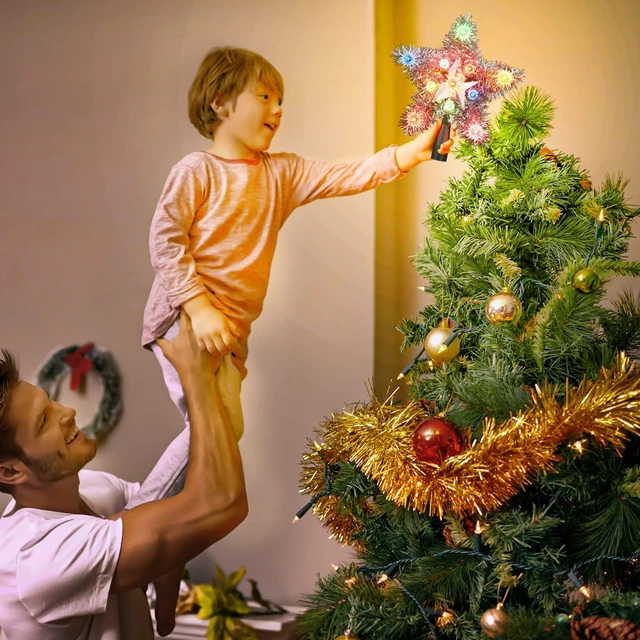 Alt view image 2 of 7 - Colored Star Christmas Topper with Tinsel, 8" Tree Star Decoration
Lighted 5 Point Xmas Tree Top with 11 Lights; Multicolor Star Tree Topper light; light up Star Treetop for Home Holiday Tree