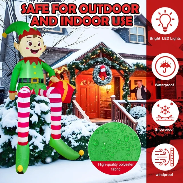 Alt view image 4 of 7 - 8 FT Christmas Inflatable Outdoor Decorations, Sitting Elf Holding Gift Bag Blow Up Christmas Decorations with Built-in LED Lights for Holiday Party Lawn Garden Yard Outdoor Xmas Decorations