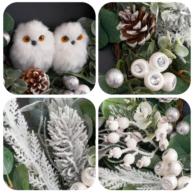 Alt view image 2 of 6 - Winter Wreath for Front Door, 24 Inch Christmas Wreath with Owl Decor, Pine Cones, and Evergreen Greenery, Festive Winter Door Decor, Artificial Holiday Farmhouse Rustic Wreath