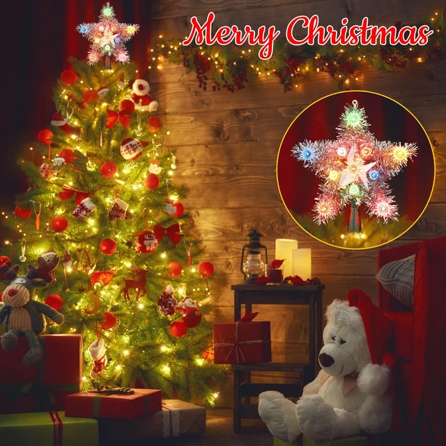 Alt view image 3 of 7 - Colored Star Christmas Topper with Tinsel, 8" Tree Star Decoration
Lighted 5 Point Xmas Tree Top with 11 Lights; Multicolor Star Tree Topper light; light up Star Treetop for Home Holiday Tree