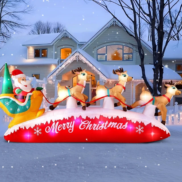 Main image of Christmas Inflatables 10 FT Long Santa Sleigh and Reindeer Decor
Built-in Colorful LEDs, Floating Santa Claus Deer Sled Blow Up Outdoor Yard Decorations for Outside Lawn, Xmas Holiday Gift