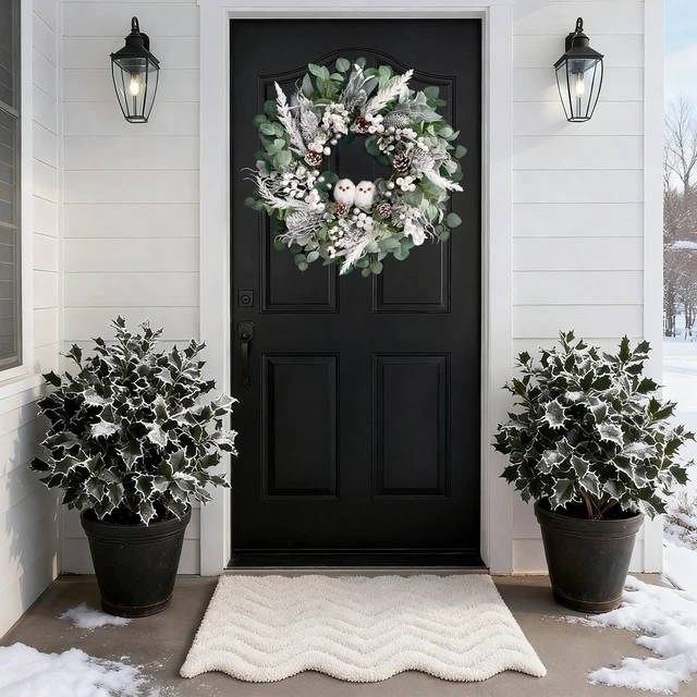Alt view image 3 of 6 - Winter Wreath for Front Door, 24 Inch Christmas Wreath with Owl Decor, Pine Cones, and Evergreen Greenery, Festive Winter Door Decor, Artificial Holiday Farmhouse Rustic Wreath